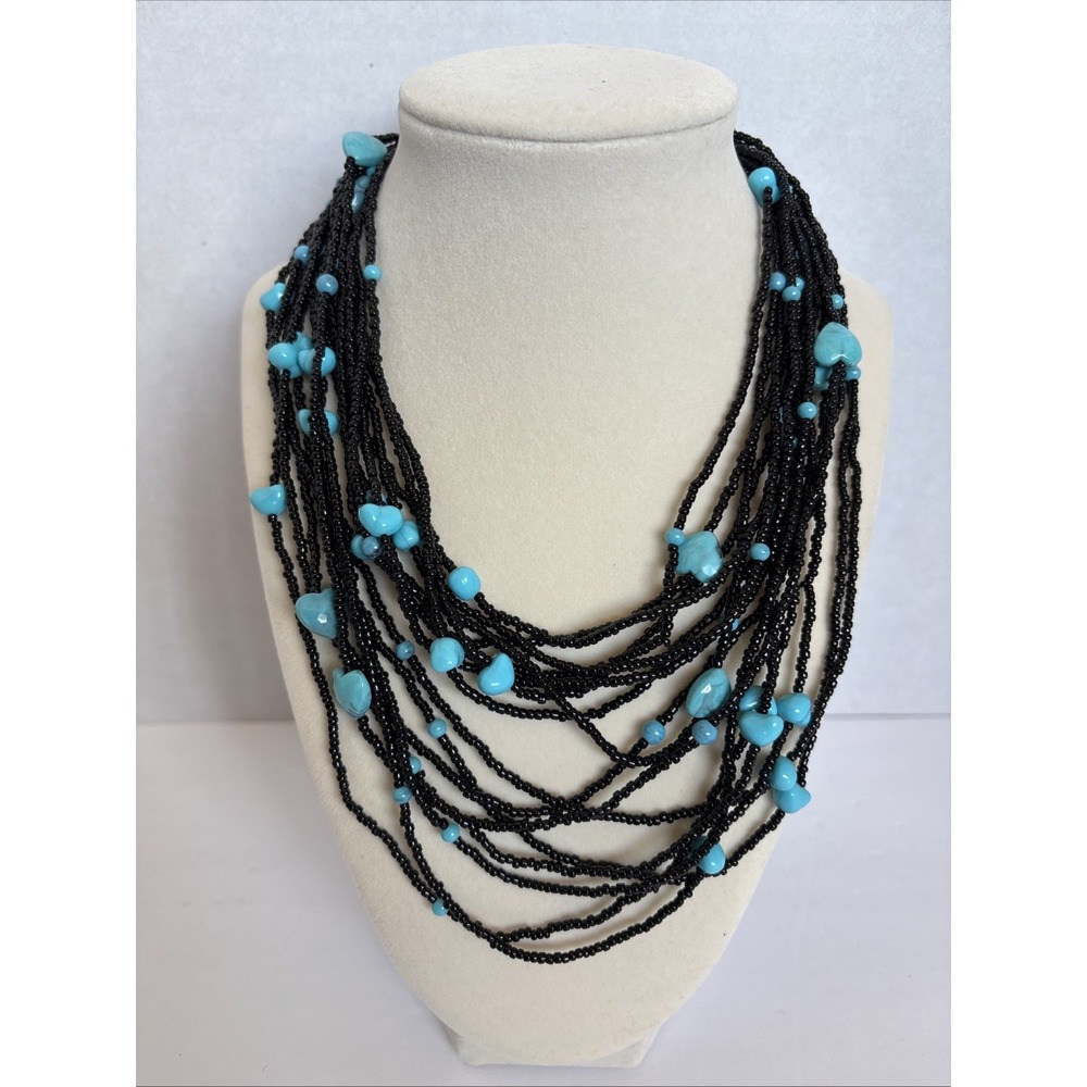 Blue Faux Turquoise Beaded Heart Necklace